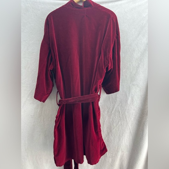 Vtg Fred Segal Maroon Red Faux Velvet Robe Med - 1980’s Sleepwear -Old Hollywood - Picture 6 of 9